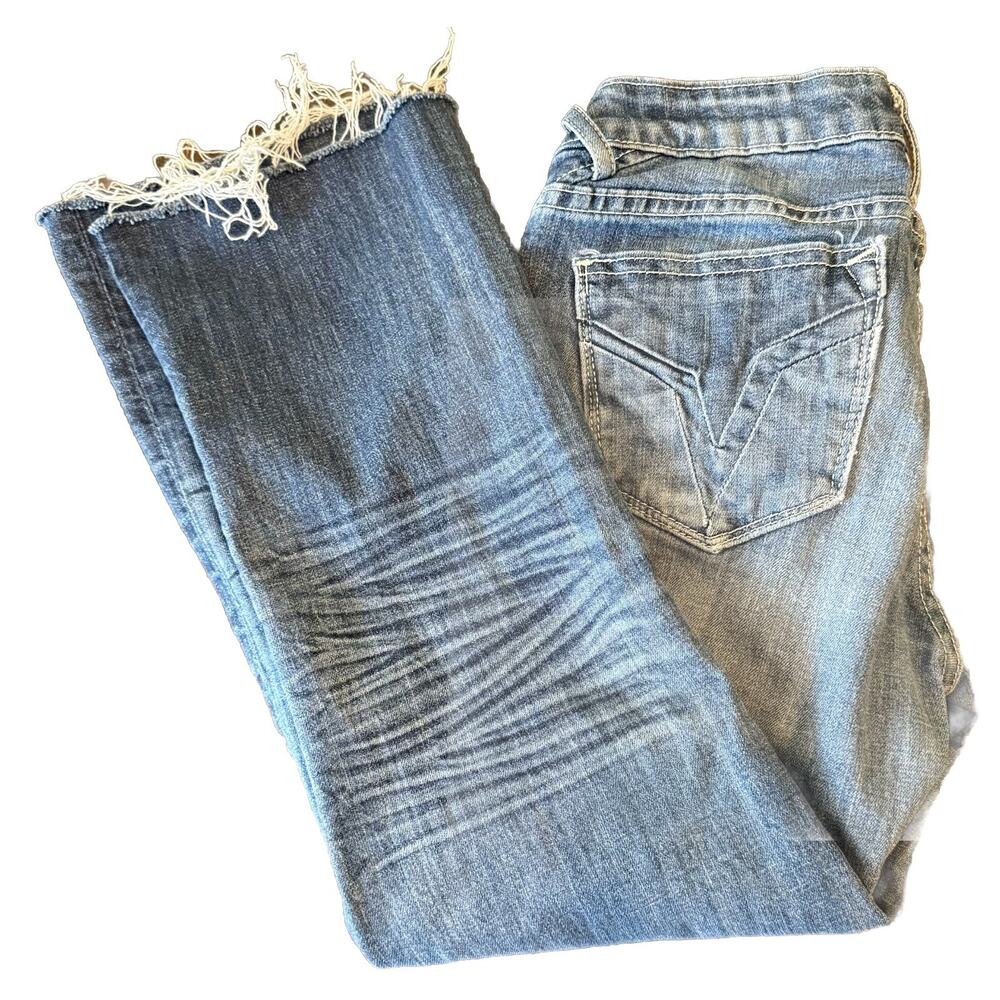 Vigoss Bootcut Jeans Women’s Size 27 27x33 Denim Stretch Distressed Raw Hem